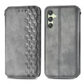 For Samsung Galaxy A25 5G Cubic Grid Pressed Magnetic Leather Phone Case(Grey)