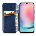 For Samsung Galaxy A25 5G Cubic Grid Pressed Magnetic Leather Phone Case(Blue)