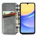 For Samsung Galaxy A15 Cubic Grid Pressed Magnetic Leather Phone Case(Grey)