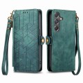 For Samsung Galaxy A15 Geometric Zipper Wallet Side Buckle Leather Phone Case(Green)