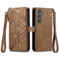 For Samsung Galaxy A15 Geometric Zipper Wallet Side Buckle Leather Phone Case(Brown)