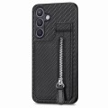 For Samsung Galaxy S24+ 5G Carbon Fiber Vertical Flip Zipper Phone Case(Black)