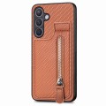 For Samsung Galaxy S24+ 5G Carbon Fiber Vertical Flip Zipper Phone Case(Brown)
