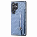 For Samsung Galaxy S24 Ultra 5G Carbon Fiber Vertical Flip Zipper Phone Case(Blue)