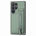 For Samsung Galaxy S24 Ultra 5G Carbon Fiber Vertical Flip Zipper Phone Case(Green)