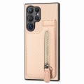For Samsung Galaxy S24 Ultra 5G Carbon Fiber Vertical Flip Zipper Phone Case(Khaki)
