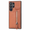 For Samsung Galaxy S24 Ultra 5G Carbon Fiber Vertical Flip Zipper Phone Case(Brown)