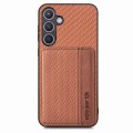For Samsung Galaxy S24+ 5G Carbon Fiber Magnetic Card Wallet RFID Blocking Phone Case(Brown)