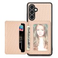 For Samsung Galaxy S23 FE 5G Carbon Fiber Magnetic Card Wallet RFID Blocking Phone Case(Khaki)
