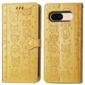 For Google Pixel 8a Cat and Dog Embossed Leather Phone Case(Yellow)