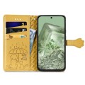 For Google Pixel 8a Cat and Dog Embossed Leather Phone Case(Yellow)