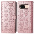 For Google Pixel 8a Cat and Dog Embossed Leather Phone Case(Rose Gold)