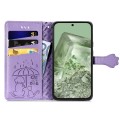 For Google Pixel 8a Cat and Dog Embossed Leather Phone Case(Purple)