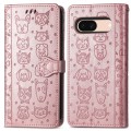 For Google Pixel 7a Cat and Dog Embossed Leather Phone Case(Rose Gold)