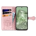For Google Pixel 7a Cat and Dog Embossed Leather Phone Case(Rose Gold)