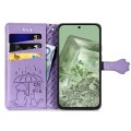 For Google Pixel 7a Cat and Dog Embossed Leather Phone Case(Purple)