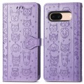 For Google Pixel 7 Cat and Dog Embossed Leather Phone Case(Purple)