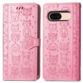 For Google Pixel 5 Cat and Dog Embossed Leather Phone Case(Pink)