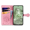 For Google Pixel 5 XL Cat and Dog Embossed Leather Phone Case(Pink)