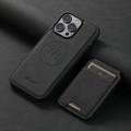 For iPhone 15 Pro Max Suteni H16 Litchi Texture Leather Detachable Wallet Back Phone Case(Black)