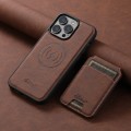 For iPhone 15 Pro Max Suteni H16 Litchi Texture Leather Detachable Wallet Back Phone Case(Brown)