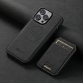 For iPhone 15 Pro Suteni H16 Litchi Texture Leather Detachable Wallet Back Phone Case(Black)