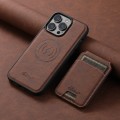 For iPhone 15 Pro Suteni H16 Litchi Texture Leather Detachable Wallet Back Phone Case(Brown)