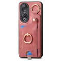 For Huawei P50 Pro Retro Skin-feel Ring Card Bag Phone Case with Hang Loop(Pink)