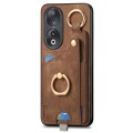 For Huawei P50 Pro Retro Skin-feel Ring Card Bag Phone Case with Hang Loop(Brown)