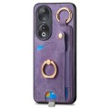 For Huawei P50 Pro Retro Skin-feel Ring Card Bag Phone Case with Hang Loop(Purple)
