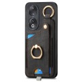 For Huawei P50 Retro Skin-feel Ring Card Bag Phone Case with Hang Loop(Black)