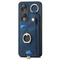 For Huawei P60 Retro Skin-feel Ring Card Bag Phone Case with Hang Loop(Blue)