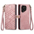 For Tecno Pova 5 4G Geometric Zipper Wallet Side Buckle Leather Phone Case(Pink)