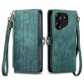 For Tecno Pova 5 4G Geometric Zipper Wallet Side Buckle Leather Phone Case(Green)