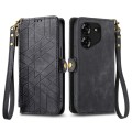 For Tecno Pova 5 4G Geometric Zipper Wallet Side Buckle Leather Phone Case(Black)