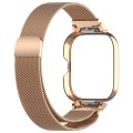 For Redmi Watch 4 Milan Magnetic Steel Mesh Watch Band + Watch Metal Frame(Rose Gold)