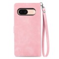 For Google Pixel 8a Embossed Flower Zipper Leather Phone Case(Pink)