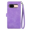 For Google Pixel 8a Embossed Flower Zipper Leather Phone Case(Purple)