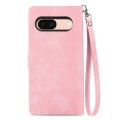 For Google Pixel 6a Embossed Flower Zipper Leather Phone Case(Pink)