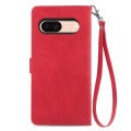 For Google Pixel 6a Embossed Flower Zipper Leather Phone Case(Red)