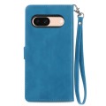 For Google Pixel 6a Embossed Flower Zipper Leather Phone Case(Blue)