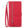 For Google Pixel 5 Embossed Flower Zipper Leather Phone Case(Red)