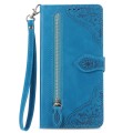 For Google Pixel 5 Embossed Flower Zipper Leather Phone Case(Blue)