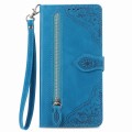 For T-Mobile REVVL V+ 5G Embossed Flower Zipper Leather Phone Case(Blue)