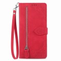 For Tecno Pova 5 4G  Embossed Flower Zipper Leather Phone Case(Red)