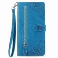 For Tecno Pova 5 4G  Embossed Flower Zipper Leather Phone Case(Blue)