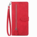 For Blackview A200 Pro Embossed Flower Zipper Leather Phone Case(Red)