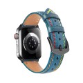 For  Apple Watch SE 2023 44mm Colorful Sewing Thread Leather Watch Band(Blue)