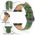 For  Apple Watch SE 2023 44mm Colorful Sewing Thread Leather Watch Band(Green)