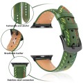 For Apple Watch Series 6 44mm Colorful Sewing Thread Leather Watch Band(Green)